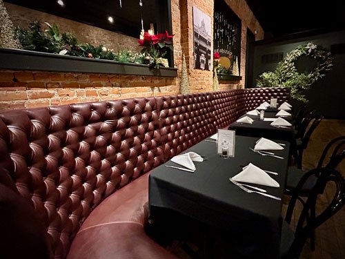 Wall bench seating and tables
